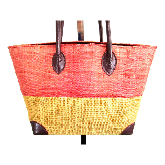 Le Voyage en Panier Medium Size Pink & Brown Straw & Leather Tote Handbag - Picture 7 of 11